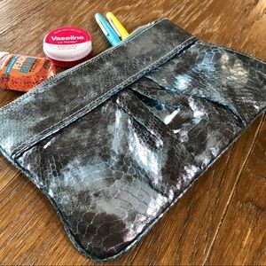 Electric blue snakeskin clutch